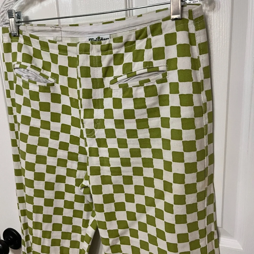 EMMA MULHOLLAND on Holiday Check Kokomo Pant Olive Zip Closure 100% Cotton  L‎
